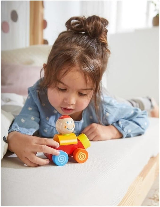 Colourful Wooden Car with Plug-In Figure