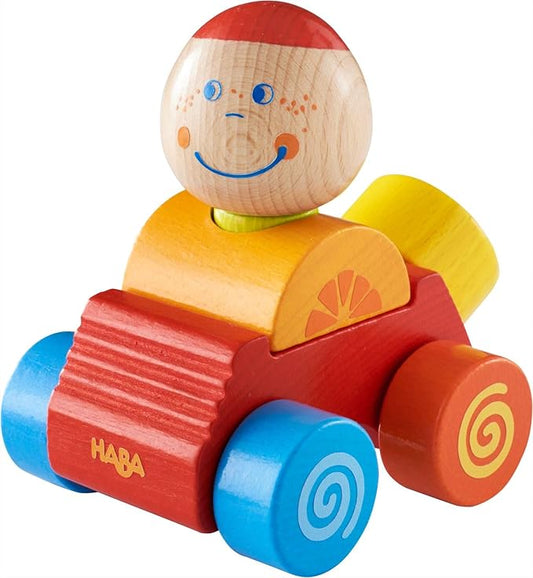 Colourful Wooden Car with Plug-In Figure